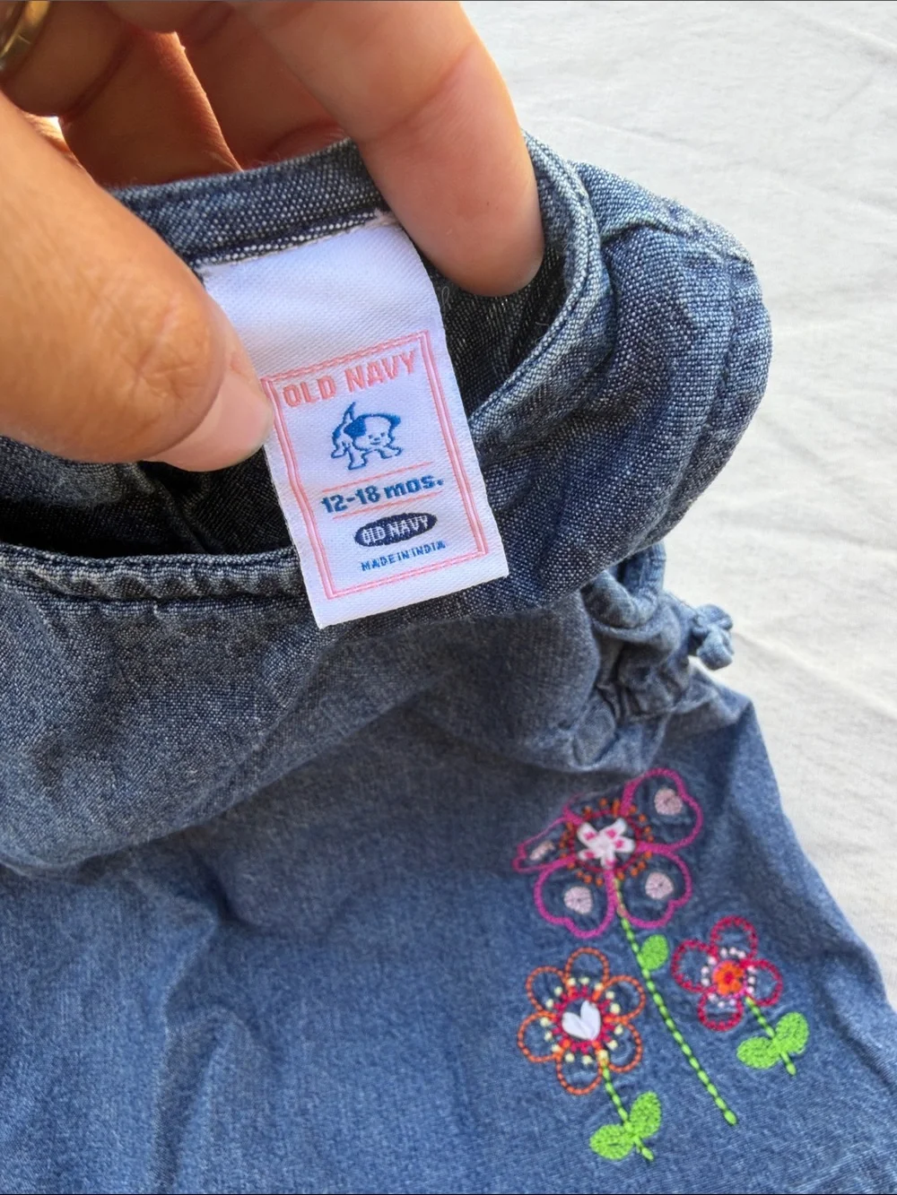 Denim old navy  Baby Dress with Colorful Flower Embroidery